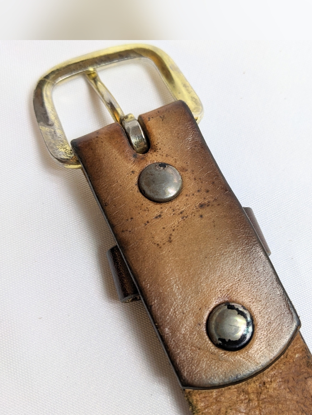 Vintage Unisex Tooled Leather Belt, Gold-tone Removable Buckle, Sz 28"/70cm - Picture 7 of 13